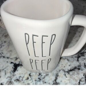 Rae Dunn White Ceramic Mug with 'Peep Peep' Text
